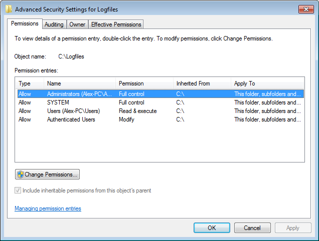 Administrator permission. Security Tab | Advanced | change permissions.